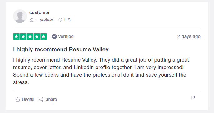 Resume Valley review from Trustpilot for best IT resume service