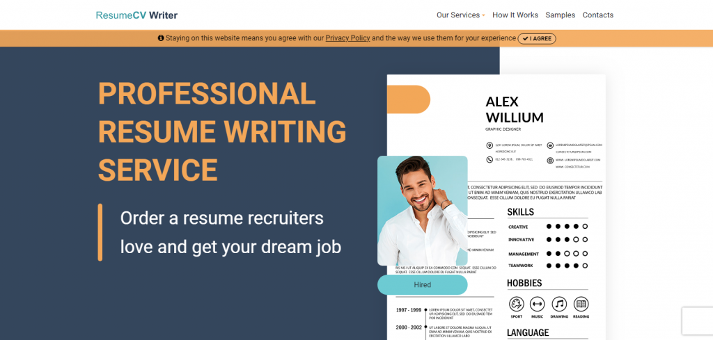 10 Best Military Resume Writing Services in 2021 â€“ Screenshot of Resume CV Writer Homepage