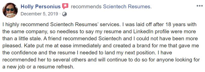 Screenshot of Scientech Resumes Facebook Review