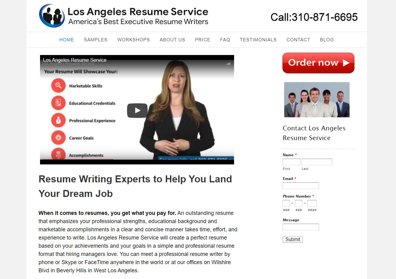 Best Resume Service in California â€“ Screenshot of Los Angeles Resume Service Homepage