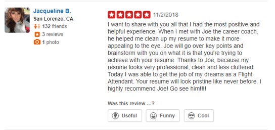 Best Resume Service in California â€“ Screenshot of Los Angeles Resume Service Yelp Review