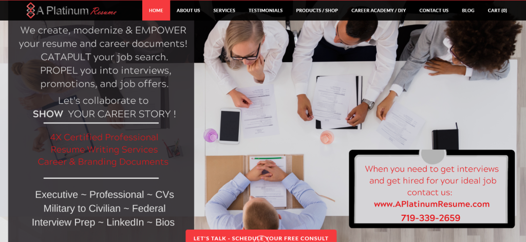 A Platinum Resume hero section