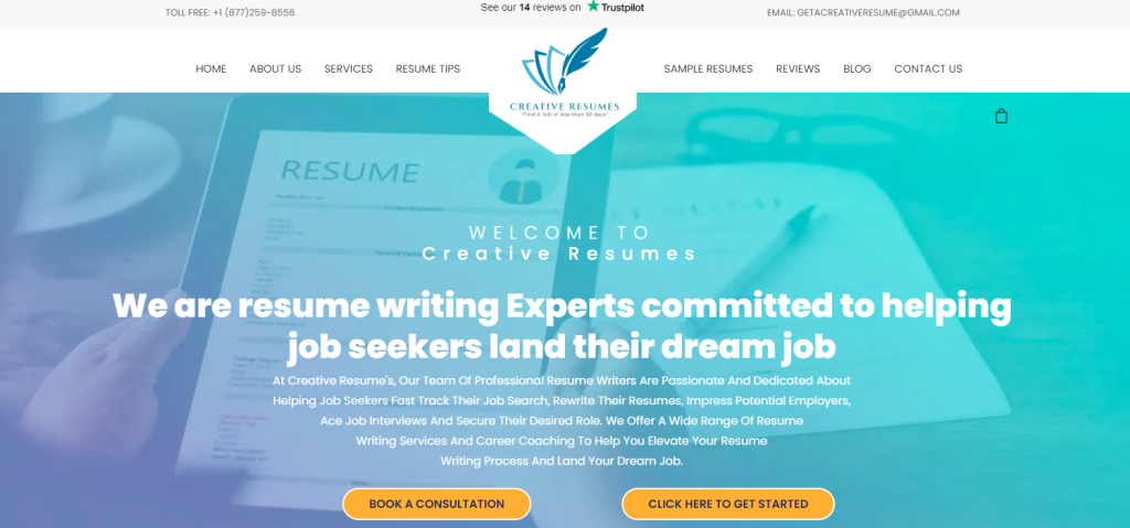 creative resumes inc hero section