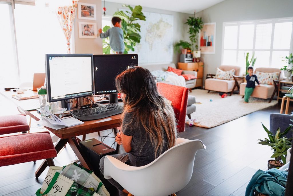 mother working at home during the pandemic