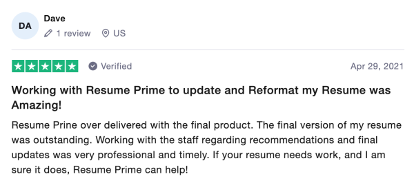 Resume Prime Trustpilot reviews