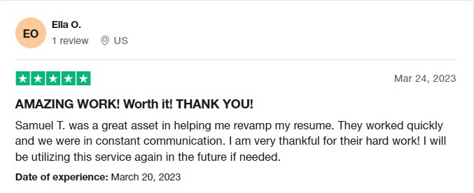 customer review of satisfied client of resume professional writers