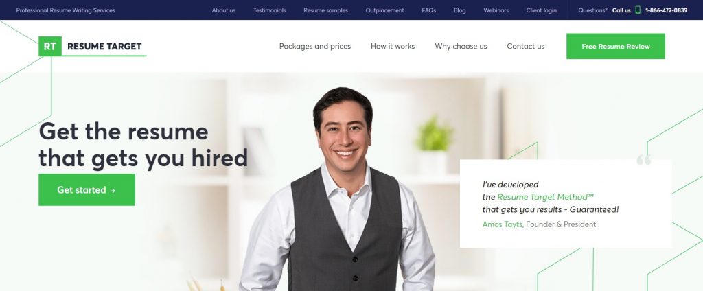 Screenshot of Resume Target Homepage for Best Sales and Marketing Resume Writing Service