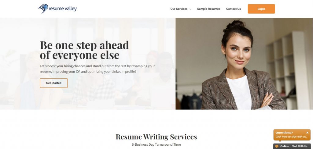 Screenshot of Resume Valley Homepage for Best Sales and Marketing Resume Writing Service