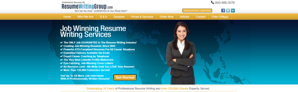 resume writing group hero section