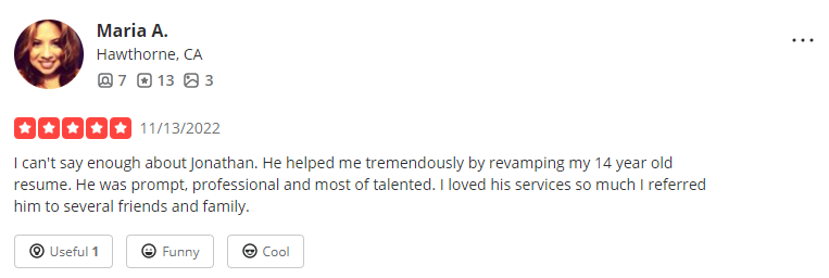 resume advisor yelp review