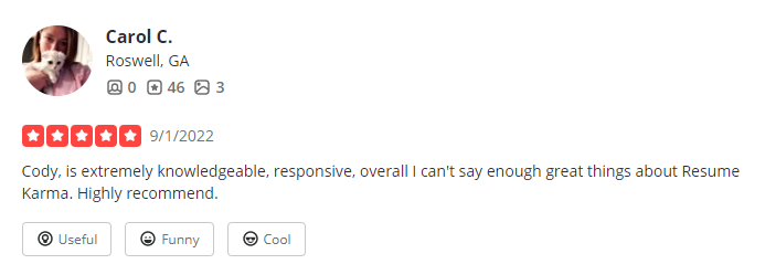 resume karma yelp review