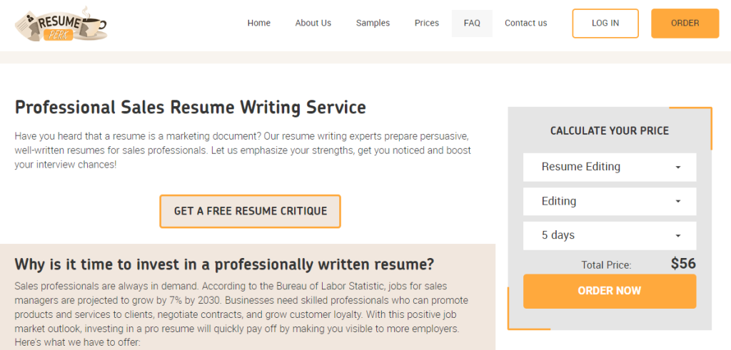 Resume Perk hero section