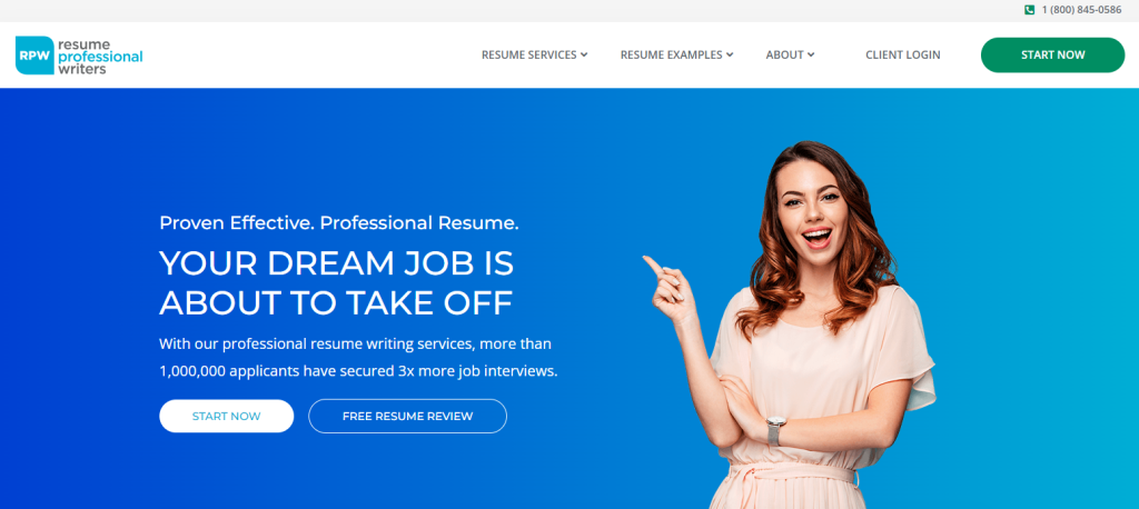 Screenshot of Resume Professional Writers' banner for the best resume services in New York