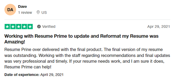 Resume Prime Trustpilot reviews