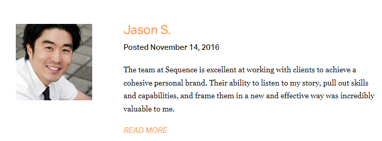 a client's testimonial about sequence resumes