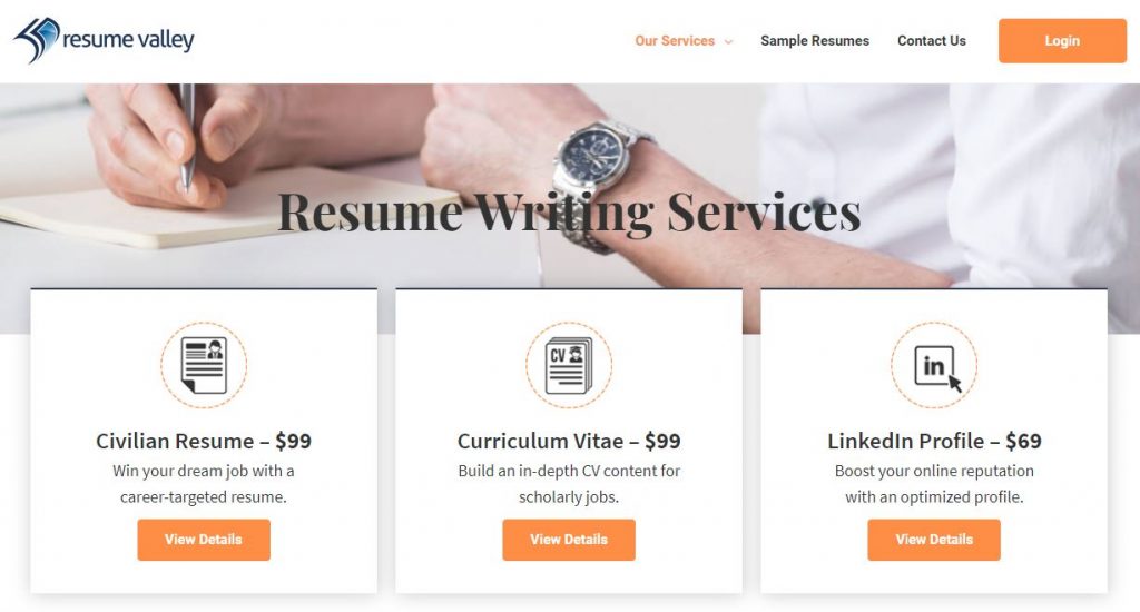 screenshot of Resume Valley's resume packages