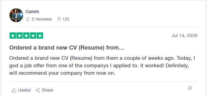 Trustpilot CV writing services review for CraftResumes