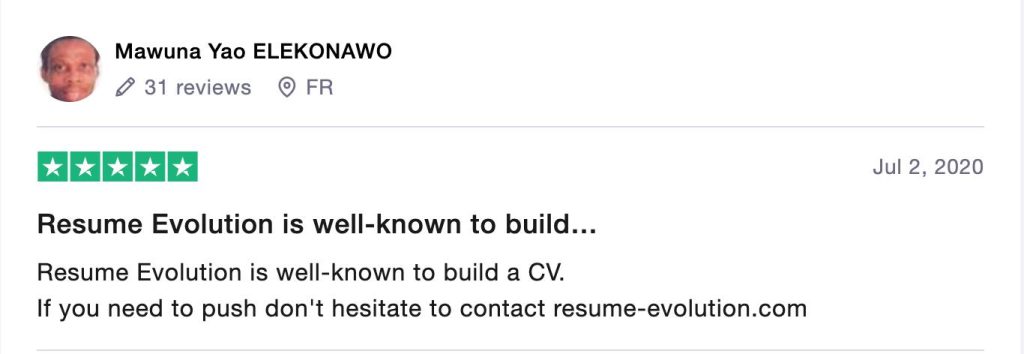 Trustpilot review for Resume Evolution